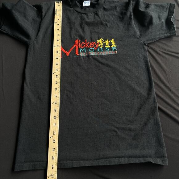 Vintage Velva Sheen Mickey Mouse TShirt Medium Black Embroidered Cotton 90s - Picture 8 of 9